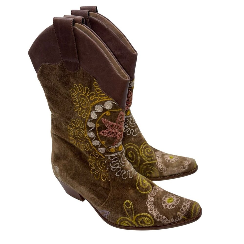 Rockwell Tharp Cowboy Boots Western Floral Embroidery Size EU 37 US 6.5-7